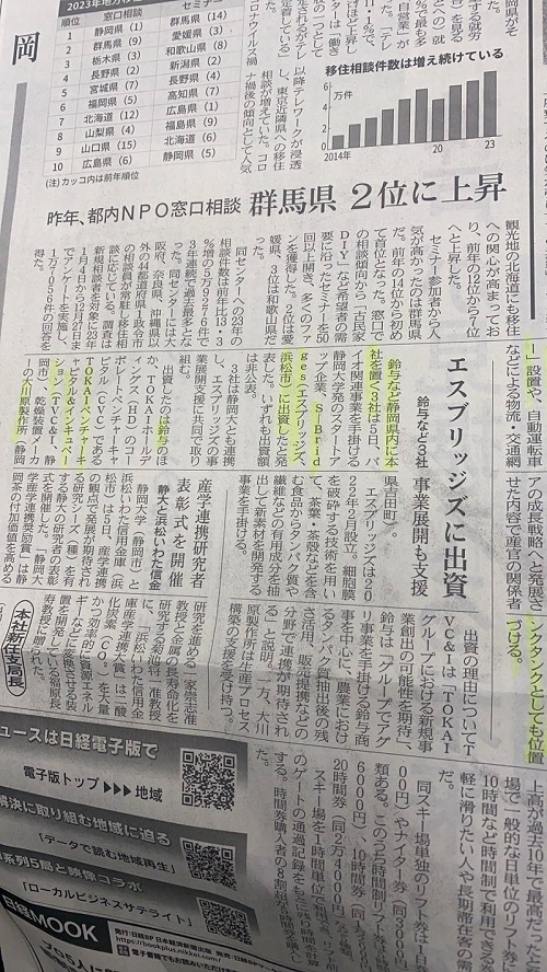 プレスリリースが日経新聞に取り上げられました